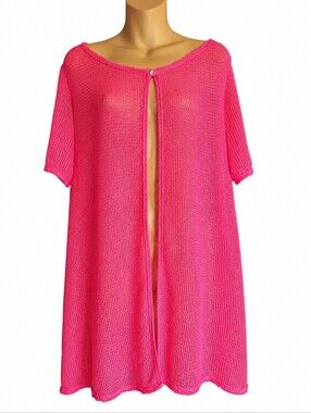 Hot Pink Crochet Open Knit Swimsuit Cover Up Sessa Large Beach Resort Swimwear